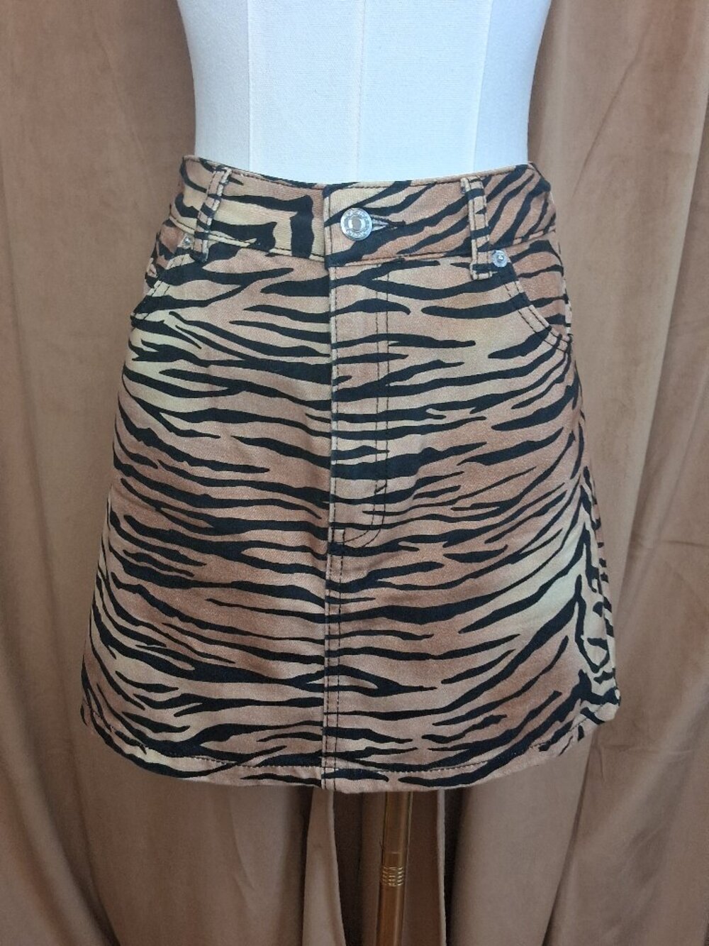 Topshop Tiger Print Denim Mini Skirt Size 2
